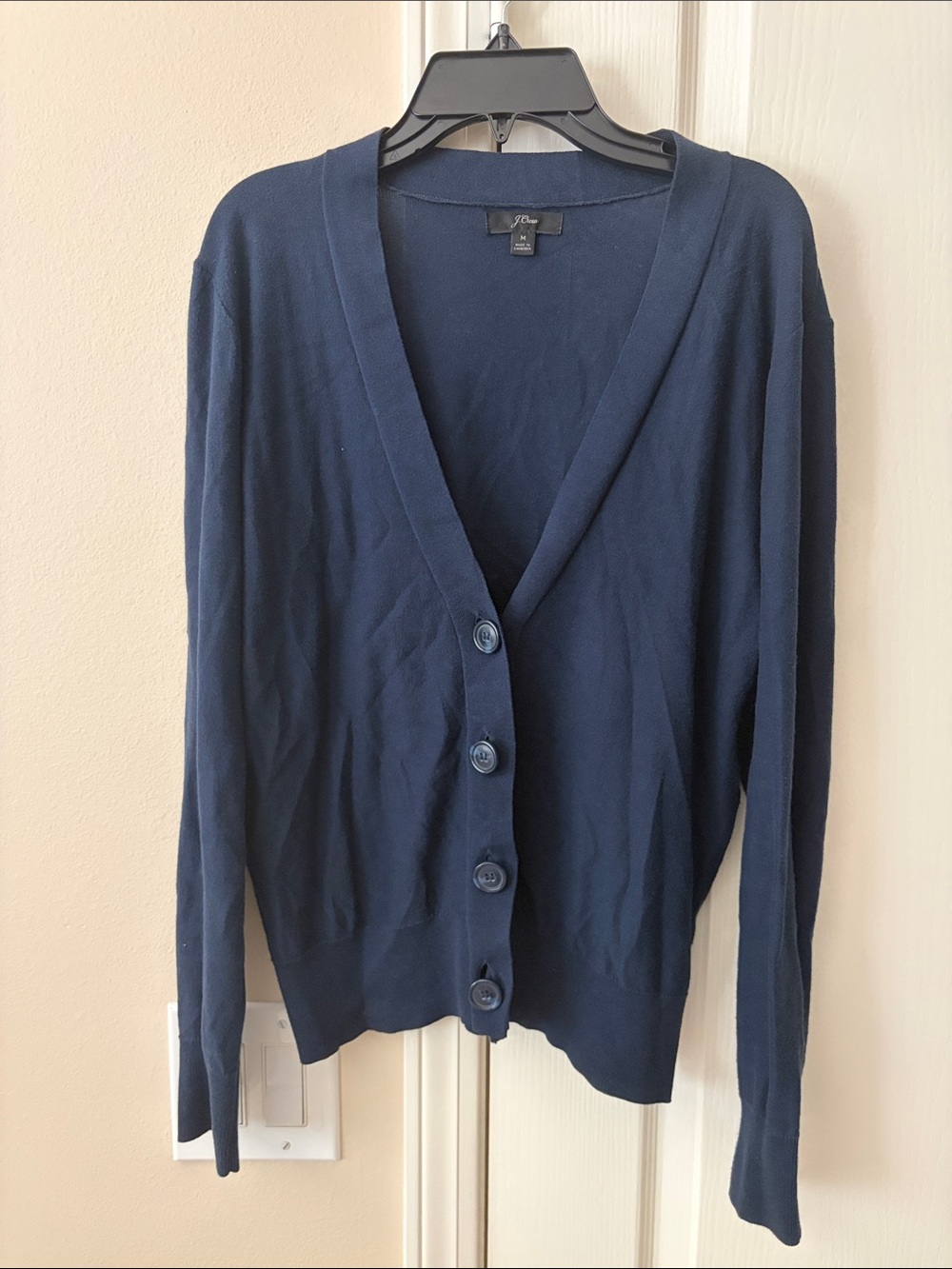 Jcrew Classic Navy V-Neck Cardigan Sweater 100% Cotton